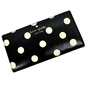 KATE SPADE Polka Dot Slim Bifold Wallet NEW Black Saffiano Texture
